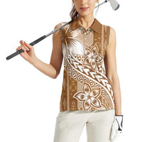 Tonga Kupesi Ngatu Women Sleeveless Polo Shirt Vintage Brown Plumeria LT05 - Polynesian Pride
