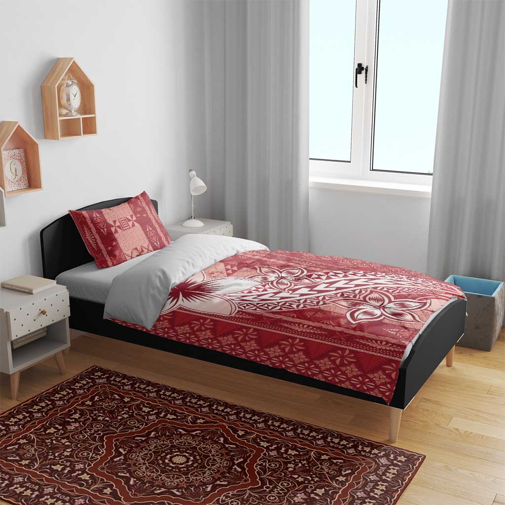 Tonga Kupesi Ngatu Bedding Set Vintage Red Plumeria