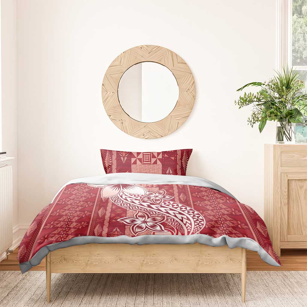 Tonga Kupesi Ngatu Bedding Set Vintage Red Plumeria