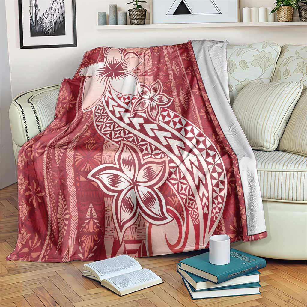 Tonga Kupesi Ngatu Blanket Vintage Red Plumeria