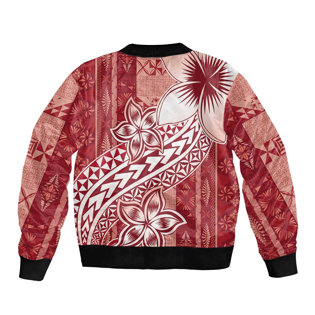 Tonga Kupesi Ngatu Bomber Jacket Vintage Red Plumeria
