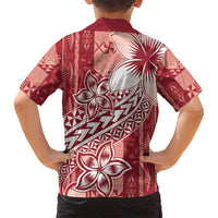 Tonga Kupesi Ngatu Family Matching Long Sleeve Bodycon Dress and Hawaiian Shirt Vintage Red Plumeria LT05 - Polynesian Pride