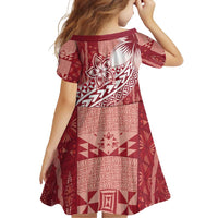 Tonga Kupesi Ngatu Family Matching Mermaid Dress and Hawaiian Shirt Vintage Red Plumeria LT05 - Polynesian Pride
