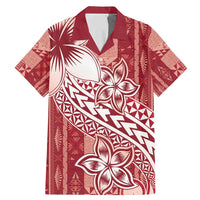 Tonga Kupesi Ngatu Family Matching Mermaid Dress and Hawaiian Shirt Vintage Red Plumeria LT05 Dad's Shirt - Short Sleeve Red - Polynesian Pride