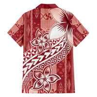 Tonga Kupesi Ngatu Family Matching Off Shoulder Maxi Dress and Hawaiian Shirt Vintage Red Plumeria LT05 - Polynesian Pride