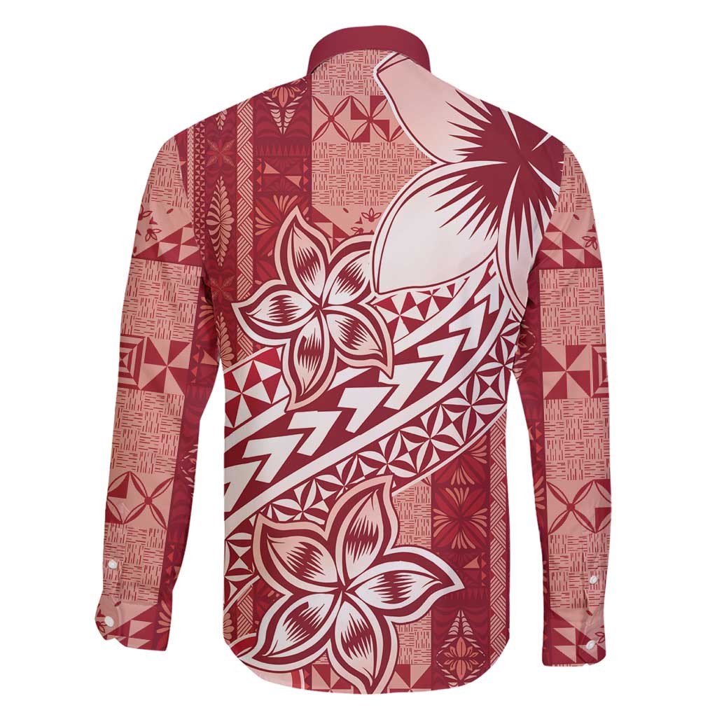 Tonga Kupesi Ngatu Family Matching Short Sleeve Bodycon Dress and Hawaiian Shirt Vintage Red Plumeria LT05 - Polynesian Pride