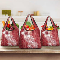 Tonga Kupesi Ngatu Grocery Bag Vintage Red Plumeria