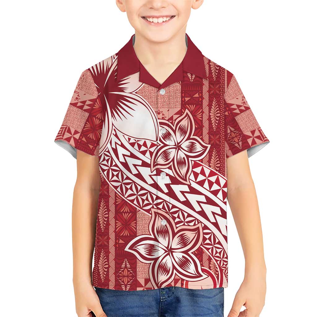 Tonga Kupesi Ngatu Hawaiian Shirt Vintage Red Plumeria