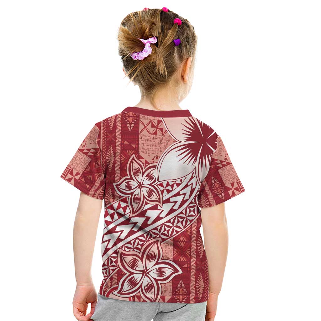 Tonga Kupesi Ngatu Kid T Shirt Vintage Red Plumeria LT05 - Polynesian Pride