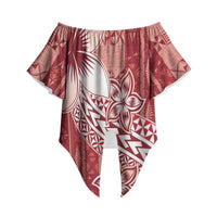Tonga Kupesi Ngatu Off Shoulder Wrap Waist Top Vintage Red Plumeria LT05 Red - Polynesian Pride