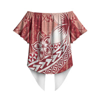 Tonga Kupesi Ngatu Off Shoulder Wrap Waist Top Vintage Red Plumeria LT05 - Polynesian Pride
