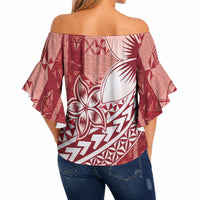 Tonga Kupesi Ngatu Off Shoulder Wrap Waist Top Vintage Red Plumeria LT05 - Polynesian Pride