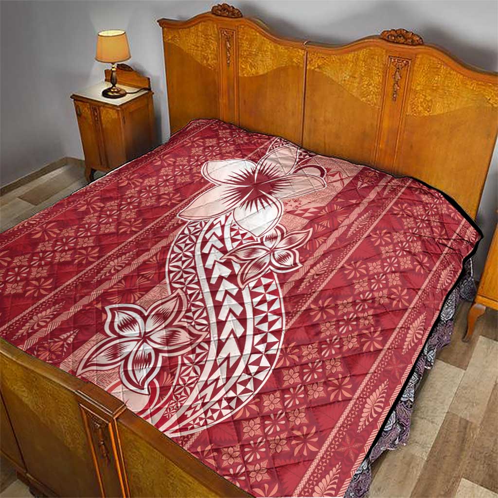 Tonga Kupesi Ngatu Quilt Vintage Red Plumeria