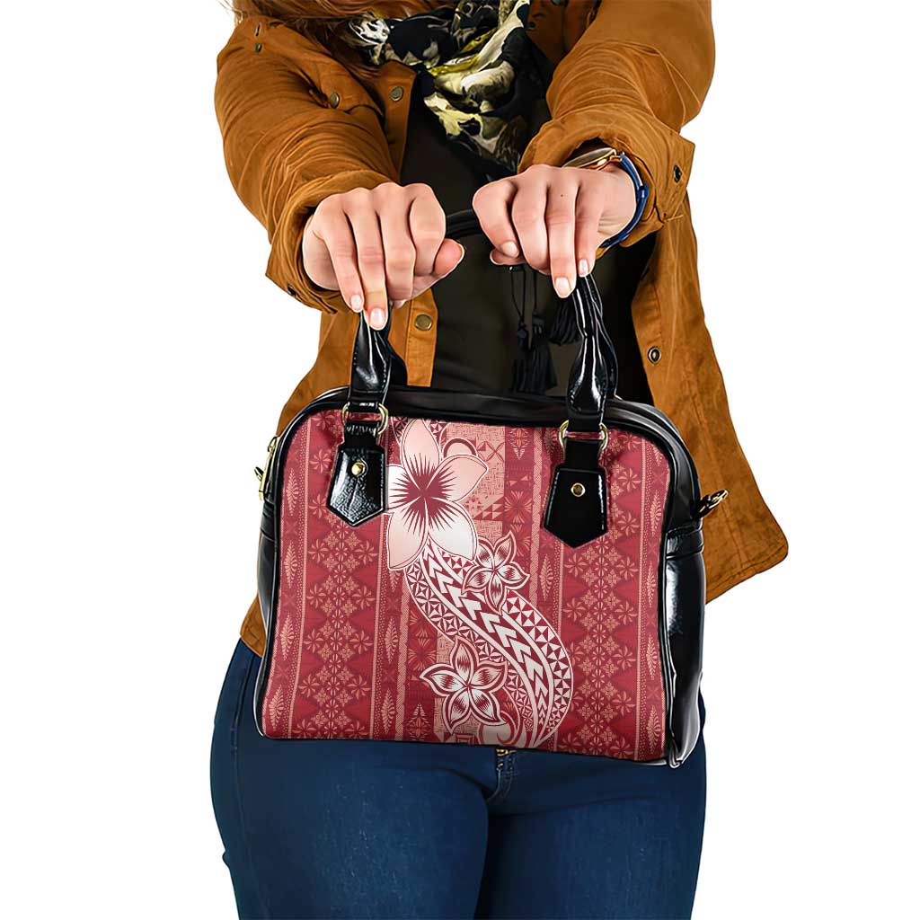 Tonga Kupesi Ngatu Shoulder Handbag Vintage Red Plumeria