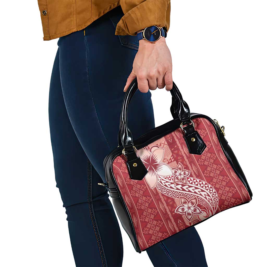 Tonga Kupesi Ngatu Shoulder Handbag Vintage Red Plumeria