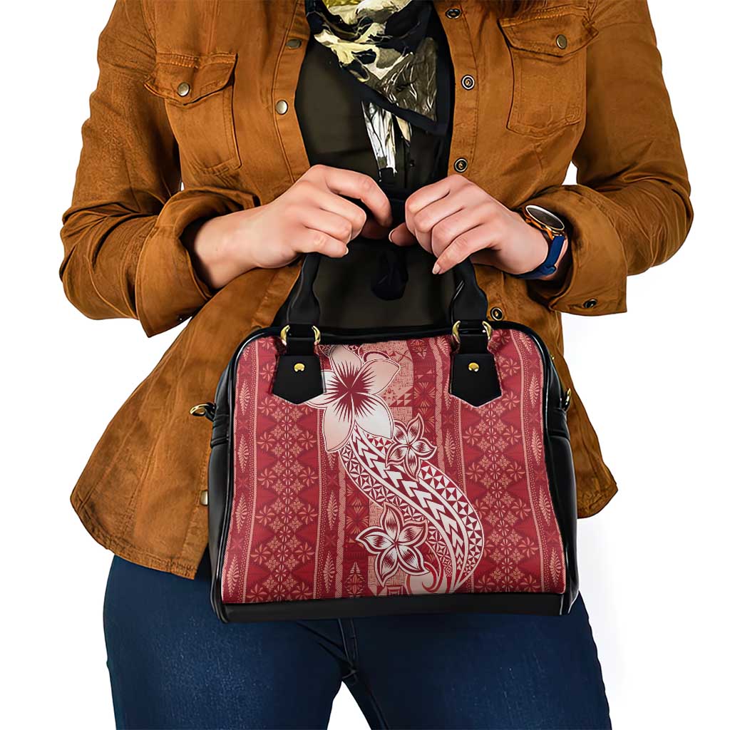 Tonga Kupesi Ngatu Shoulder Handbag Vintage Red Plumeria