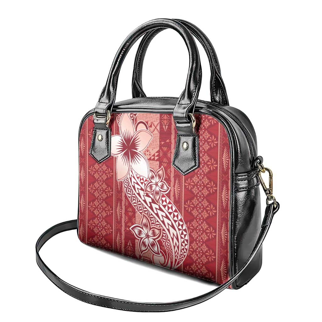 Tonga Kupesi Ngatu Shoulder Handbag Vintage Red Plumeria