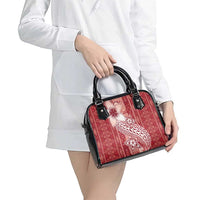 Tonga Kupesi Ngatu Shoulder Handbag Vintage Red Plumeria