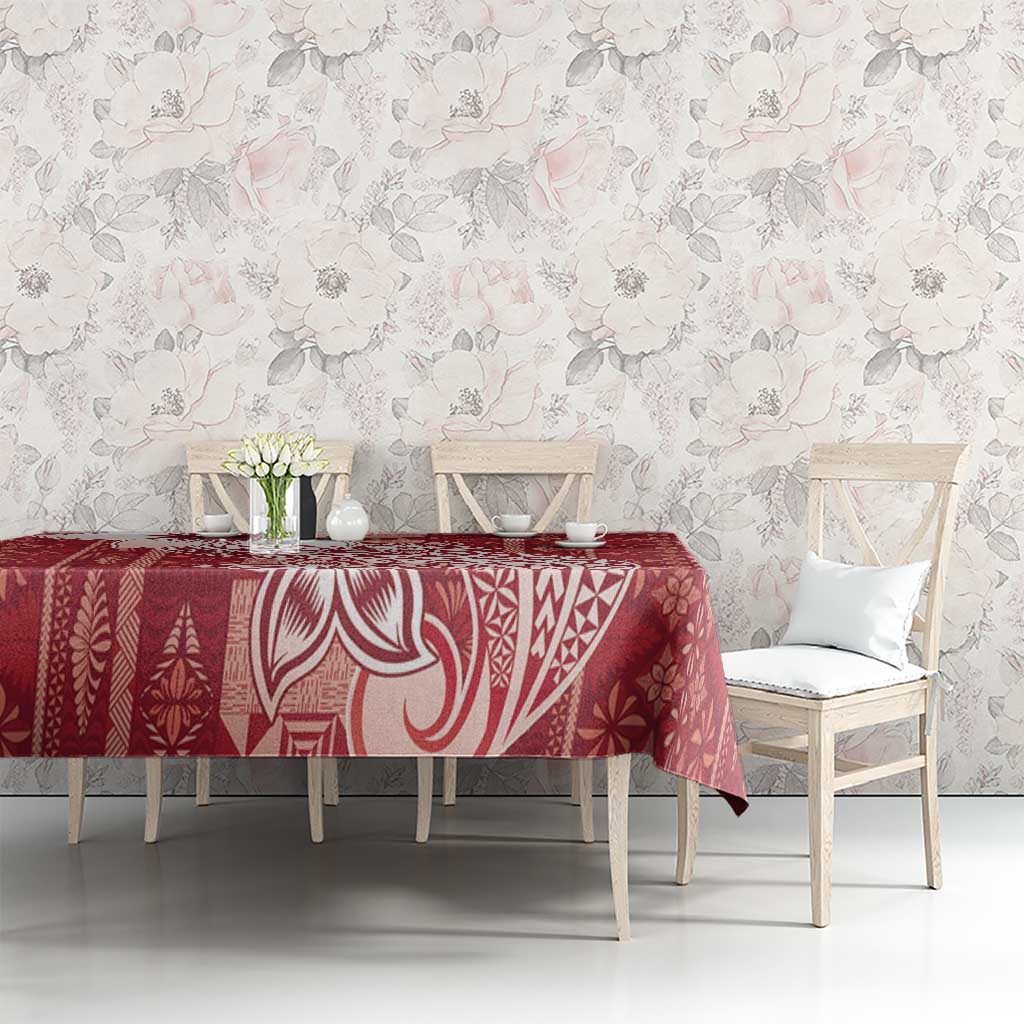 Tonga Kupesi Ngatu Tablecloth Vintage Red Plumeria