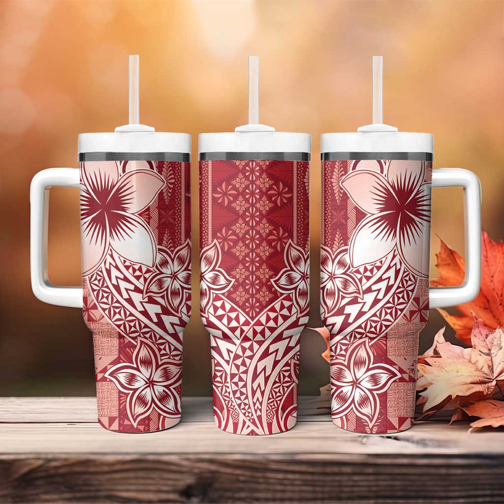 Tonga Kupesi Ngatu Tumbler With Handle Vintage Red Plumeria