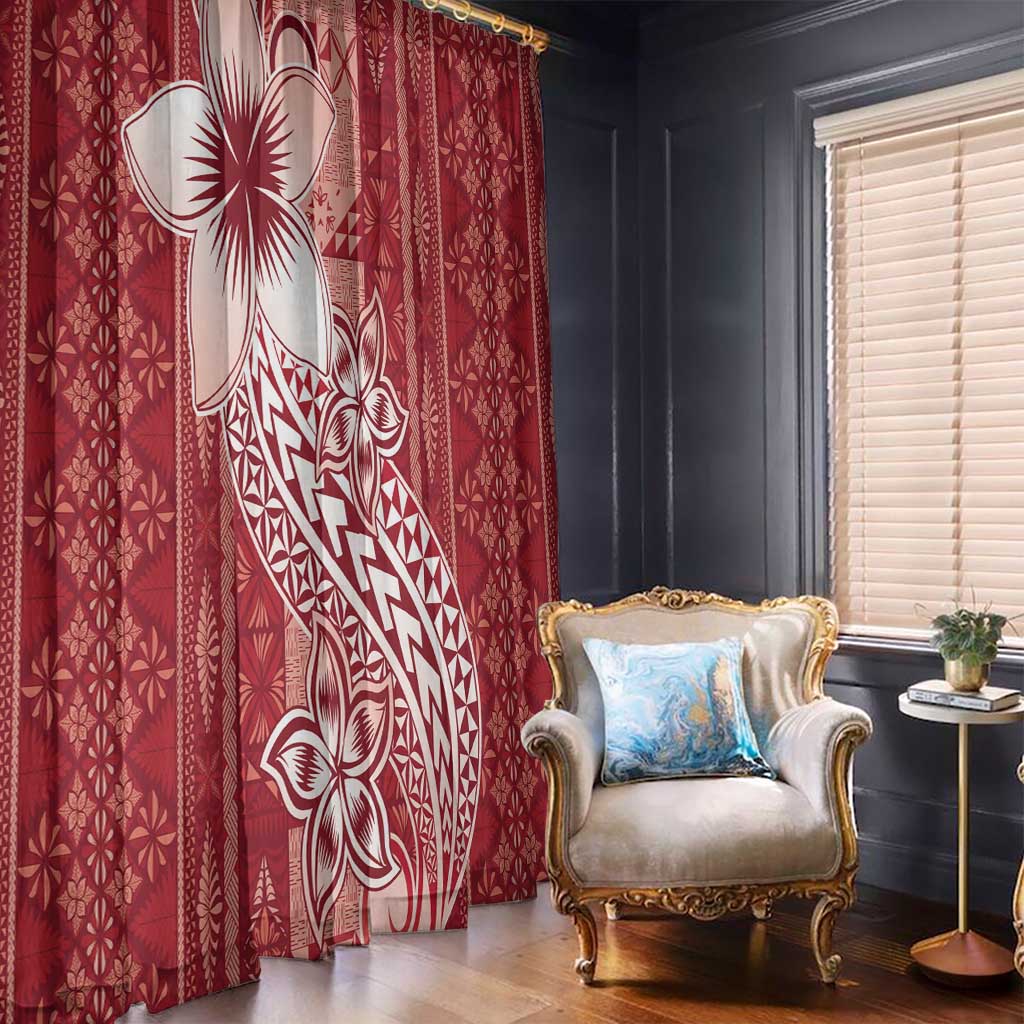 Tonga Kupesi Ngatu Window Curtain Vintage Red Plumeria