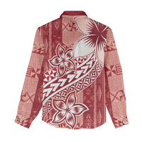 Tonga Kupesi Ngatu Women Casual Shirt Vintage Red Plumeria