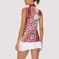 Tonga Kupesi Ngatu Women Sleeveless Polo Shirt Vintage Red Plumeria LT05 - Polynesian Pride