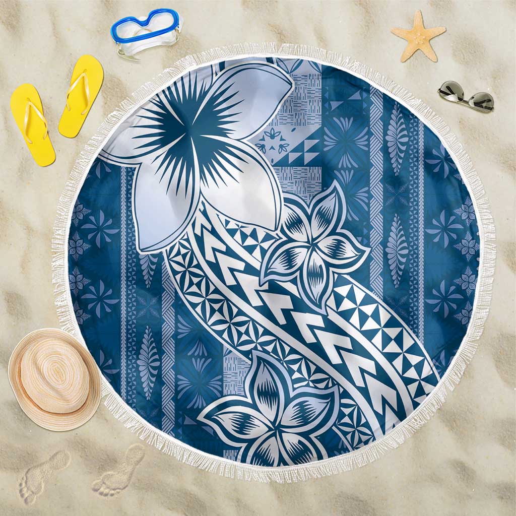 Tonga Kupesi Ngatu Beach Blanket Vintage Blue Plumeria