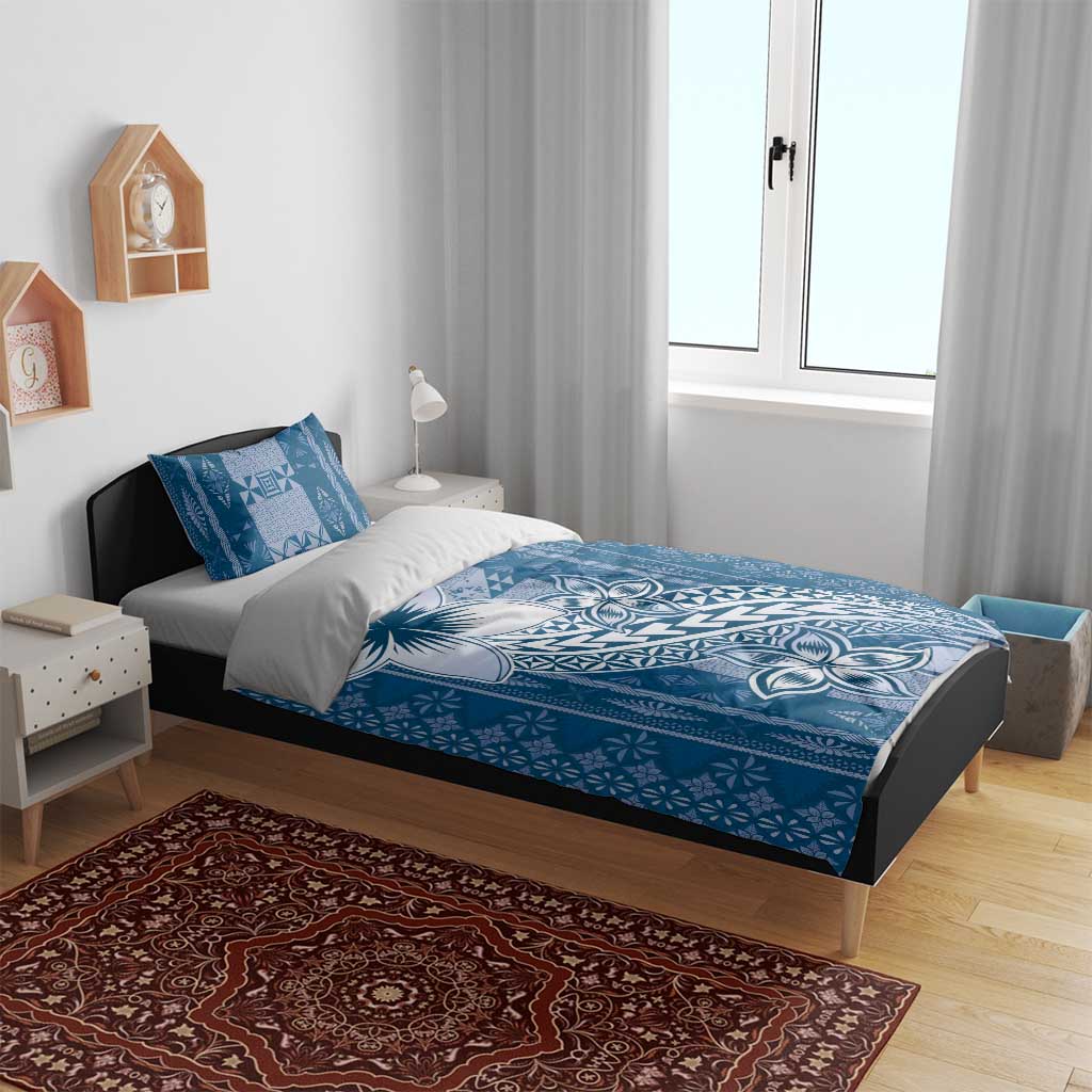Tonga Kupesi Ngatu Bedding Set Vintage Blue Plumeria