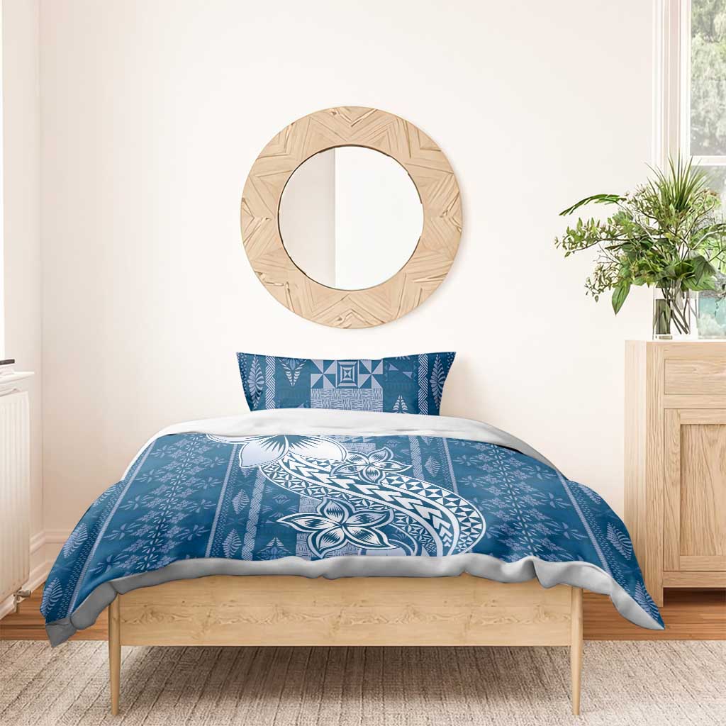 Tonga Kupesi Ngatu Bedding Set Vintage Blue Plumeria