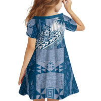 Tonga Kupesi Ngatu Family Matching Long Sleeve Bodycon Dress and Hawaiian Shirt Vintage Blue Plumeria LT05 - Polynesian Pride