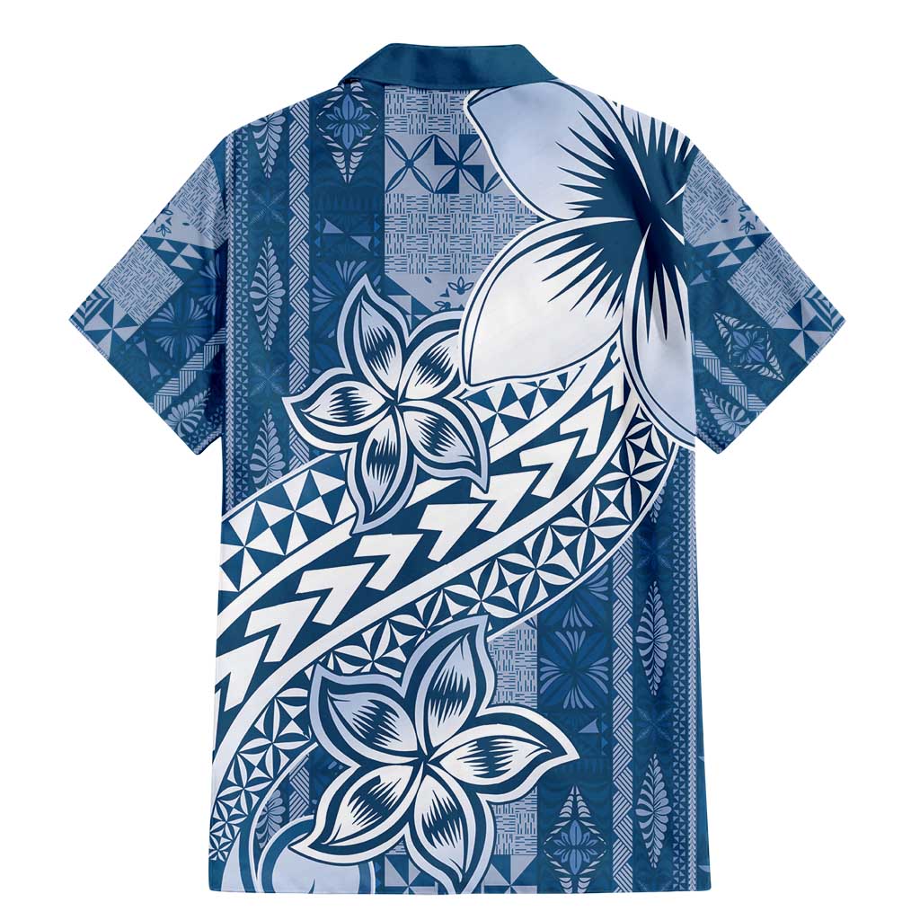 Tonga Kupesi Ngatu Family Matching Mermaid Dress and Hawaiian Shirt Vintage Blue Plumeria LT05 - Polynesian Pride