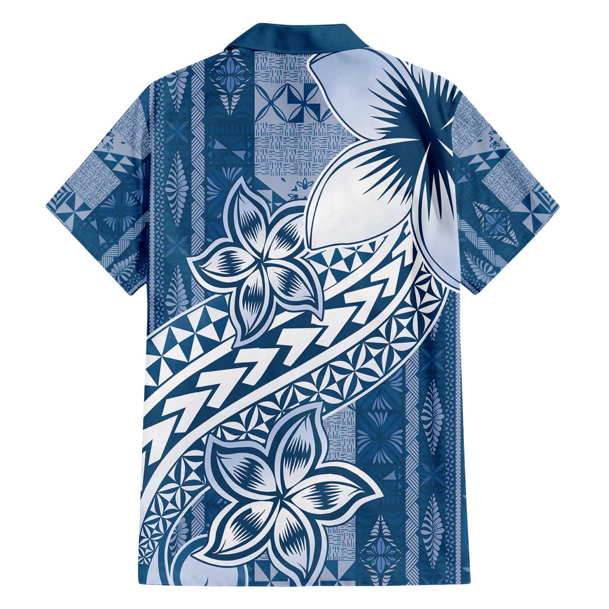 Tonga Kupesi Ngatu Family Matching Off The Shoulder Long Sleeve Dress and Hawaiian Shirt Vintage Blue Plumeria LT05 - Polynesian Pride