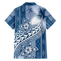 Tonga Kupesi Ngatu Family Matching Off The Shoulder Long Sleeve Dress and Hawaiian Shirt Vintage Blue Plumeria LT05 - Polynesian Pride