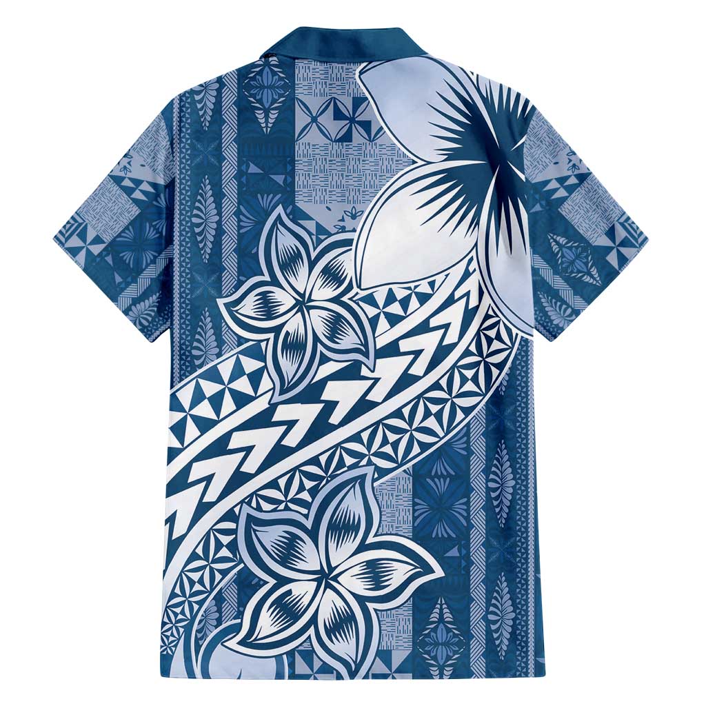 Tonga Kupesi Ngatu Family Matching Off Shoulder Maxi Dress and Hawaiian Shirt Vintage Blue Plumeria LT05 - Polynesian Pride