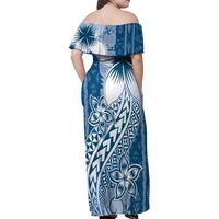 Tonga Kupesi Ngatu Family Matching Off Shoulder Maxi Dress and Hawaiian Shirt Vintage Blue Plumeria LT05 - Polynesian Pride