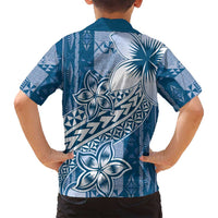 Tonga Kupesi Ngatu Family Matching Off Shoulder Short Dress and Hawaiian Shirt Vintage Blue Plumeria LT05 - Polynesian Pride