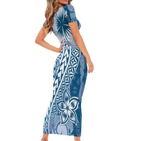 Tonga Kupesi Ngatu Family Matching Short Sleeve Bodycon Dress and Hawaiian Shirt Vintage Blue Plumeria LT05 - Polynesian Pride