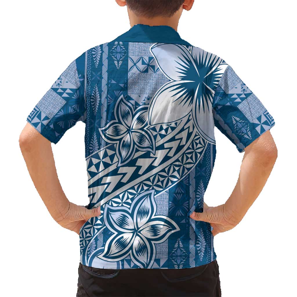 Tonga Kupesi Ngatu Family Matching Summer Maxi Dress and Hawaiian Shirt Vintage Blue Plumeria LT05 - Polynesian Pride