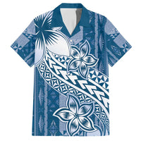 Tonga Kupesi Ngatu Family Matching Summer Maxi Dress and Hawaiian Shirt Vintage Blue Plumeria LT05 Dad's Shirt - Short Sleeve Blue - Polynesian Pride