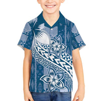 Tonga Kupesi Ngatu Family Matching Summer Maxi Dress and Hawaiian Shirt Vintage Blue Plumeria LT05 Son's Shirt Blue - Polynesian Pride