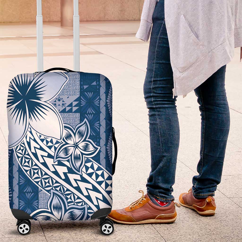 Tonga Kupesi Ngatu Luggage Cover Vintage Blue Plumeria