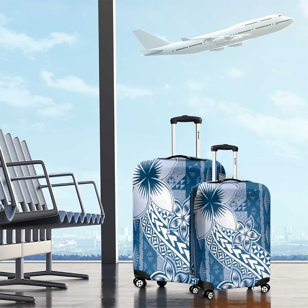 Tonga Kupesi Ngatu Luggage Cover Vintage Blue Plumeria