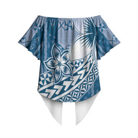 Tonga Kupesi Ngatu Off Shoulder Wrap Waist Top Vintage Blue Plumeria LT05 - Polynesian Pride
