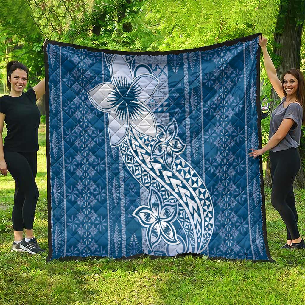 Tonga Kupesi Ngatu Quilt Vintage Blue Plumeria