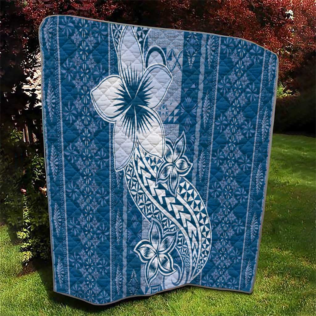 Tonga Kupesi Ngatu Quilt Vintage Blue Plumeria