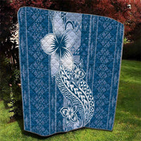 Tonga Kupesi Ngatu Quilt Vintage Blue Plumeria