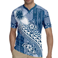 Tonga Kupesi Ngatu Rugby Jersey Vintage Blue Plumeria
