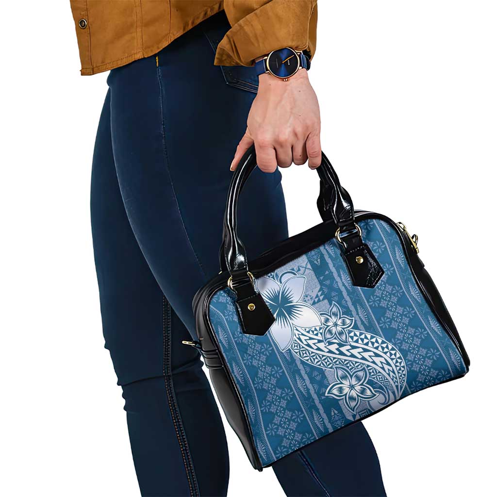 Tonga Kupesi Ngatu Shoulder Handbag Vintage Blue Plumeria