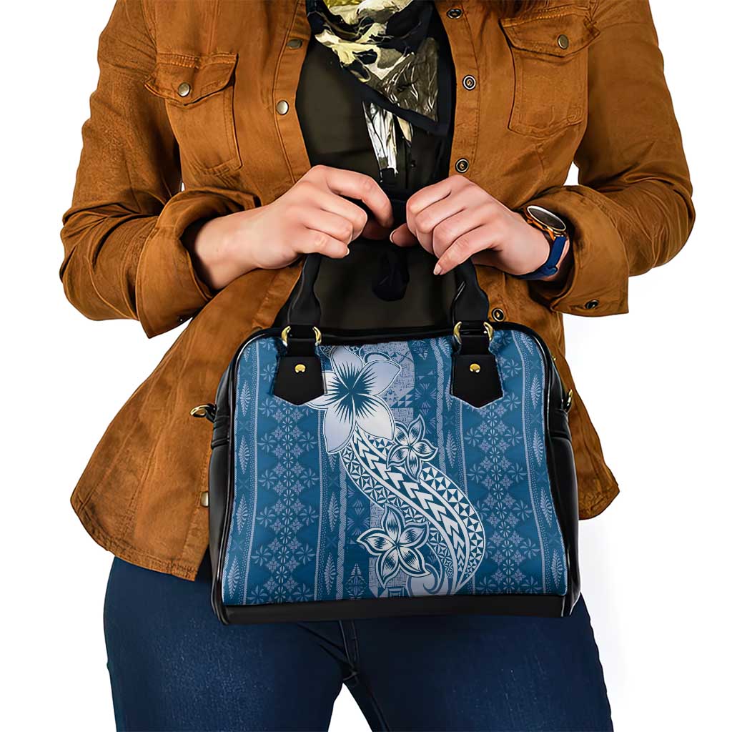 Tonga Kupesi Ngatu Shoulder Handbag Vintage Blue Plumeria